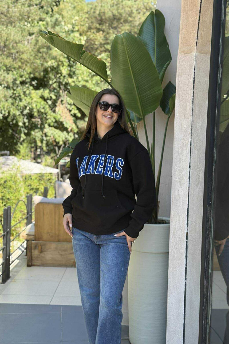 FLUFFY FRONT WRITTING ONE COLOR WOMEN HOODIE BLACK/ E ZEZE - 1