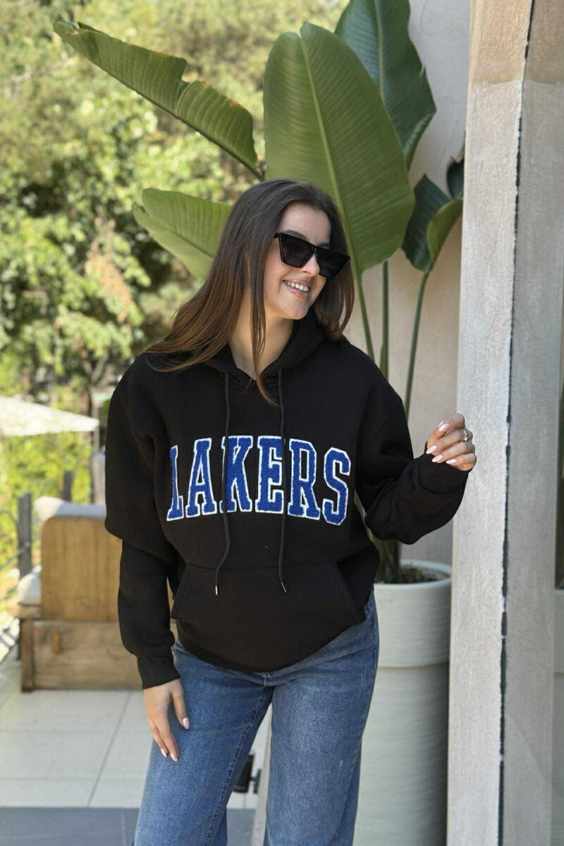 FLUFFY FRONT WRITTING ONE COLOR WOMEN HOODIE BLACK/ E ZEZE - 2