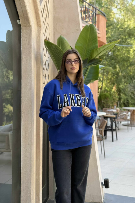 HOODIE ME PUSH NJËNGJYRËSHE DHE ME SHKRIM PARA PËR FEMRA NË NGJYRËN BLU - KLAUDIO FASHION