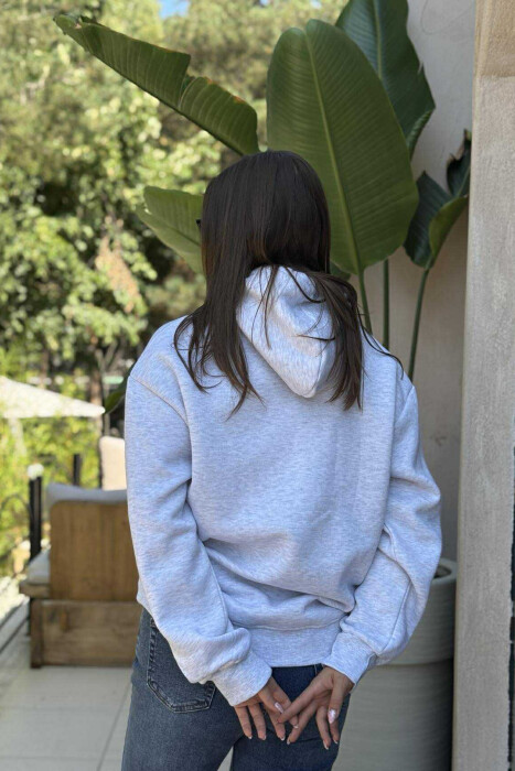FLUFFY FRONT WRITTING ONE COLOR WOMEN HOODIE LIGHT GREY/GZ - 3