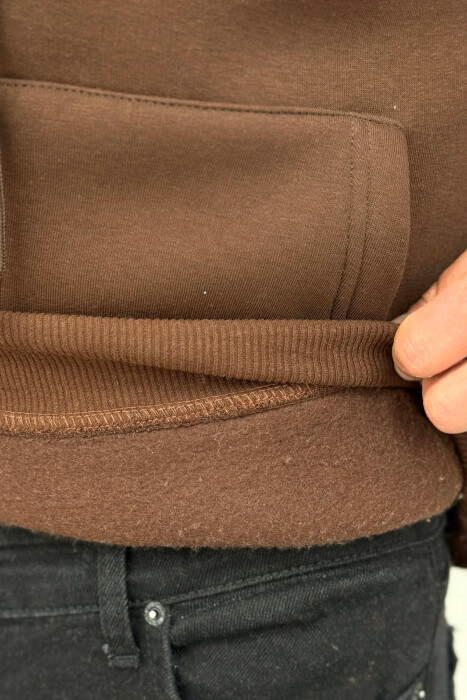 FLUFFY FRONT WRITTINGS MEN HOODIE DARK BROWN/KAE - 4