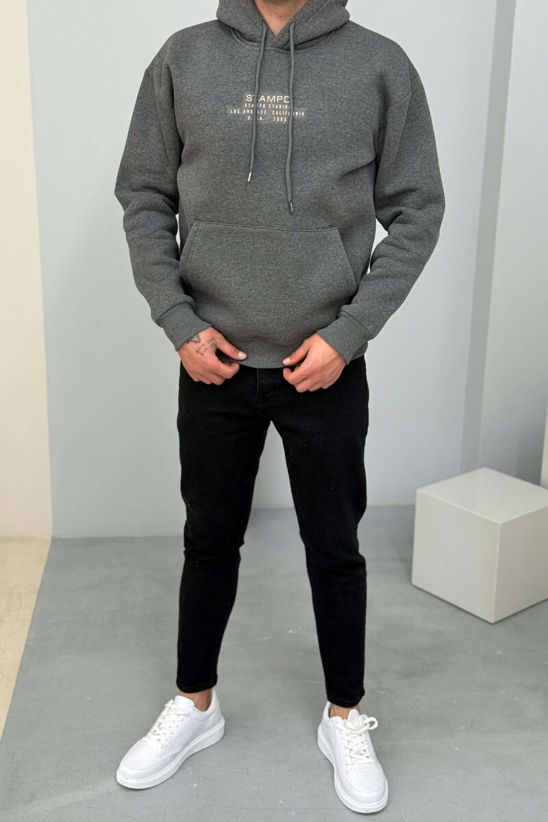 FLUFFY FRONT WRITTINGS MEN HOODIE DARK GREY/GEE - 1