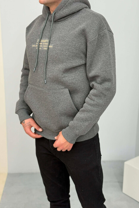 FLUFFY FRONT WRITTINGS MEN HOODIE DARK GREY/GEE - 2