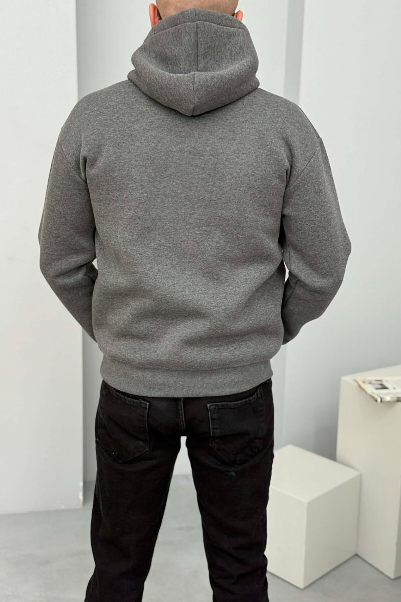 FLUFFY FRONT WRITTINGS MEN HOODIE DARK GREY/GEE - 3