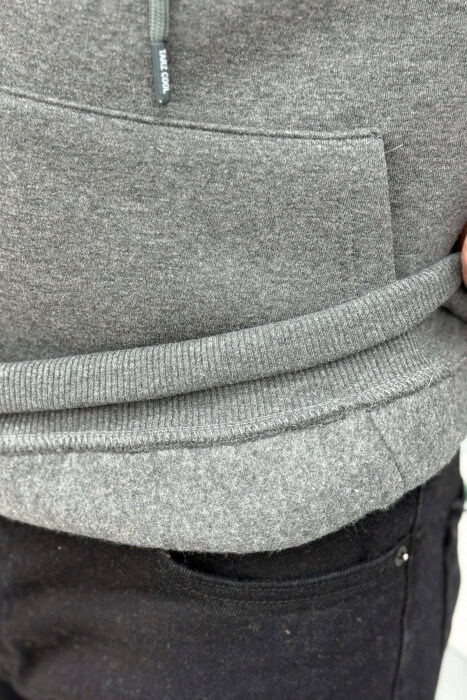 FLUFFY FRONT WRITTINGS MEN HOODIE DARK GREY/GEE - 4