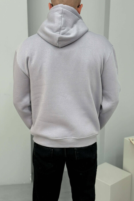 FLUFFY FRONT WRITTINGS MEN HOODIE GREY-PURPLE/GRLE - 4