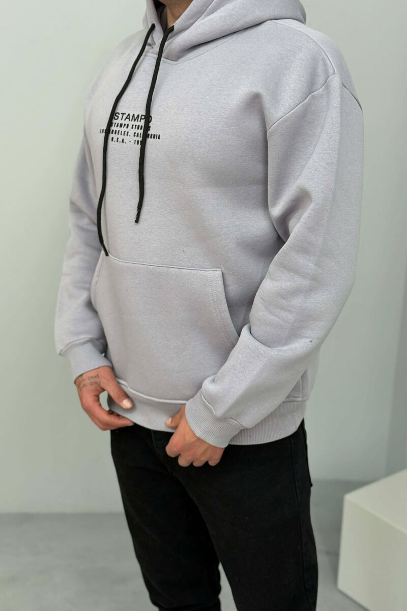 FLUFFY FRONT WRITTINGS MEN HOODIE GREY-PURPLE/GRLE - 3