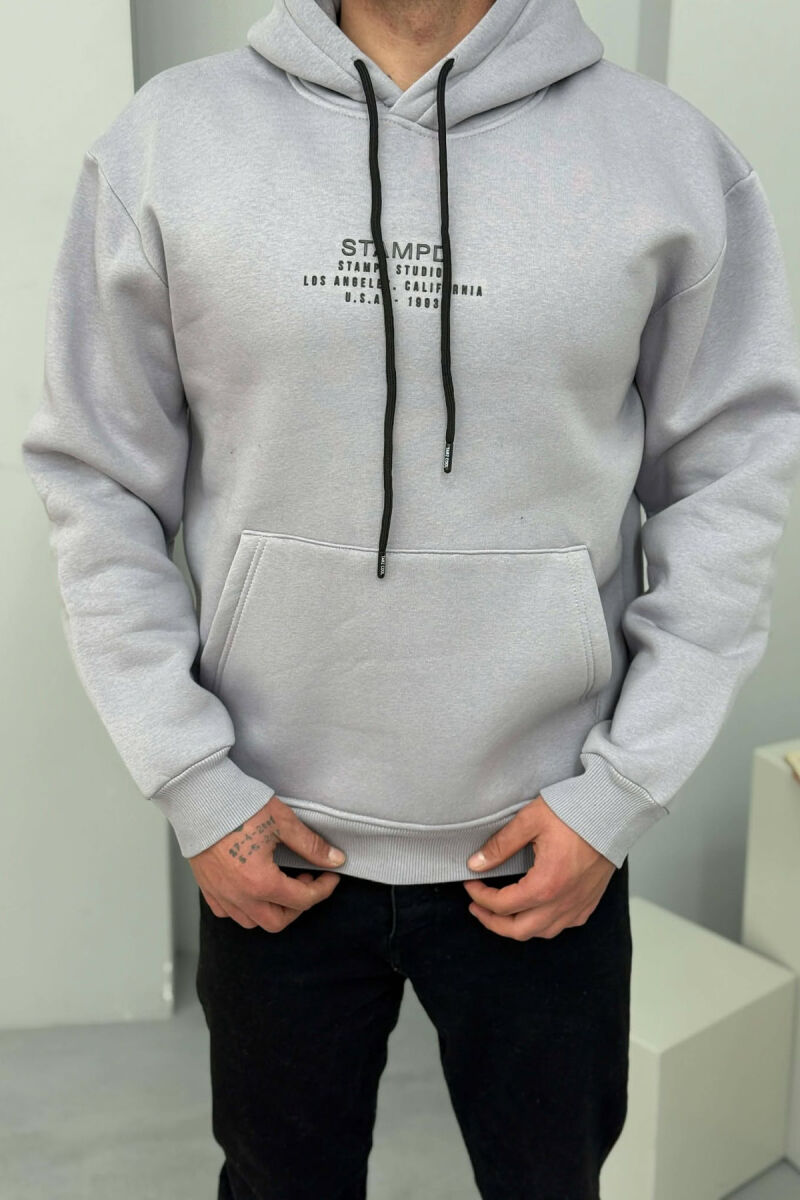 FLUFFY FRONT WRITTINGS MEN HOODIE GREY-PURPLE/GRLE - 2