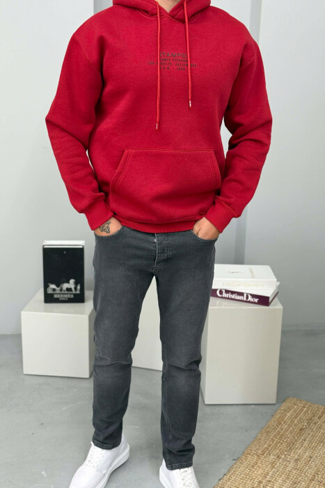 FLUFFY FRONT WRITTINGS MEN HOODIE RED/E KUQE - 