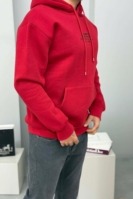 FLUFFY FRONT WRITTINGS MEN HOODIE RED/E KUQE - 2