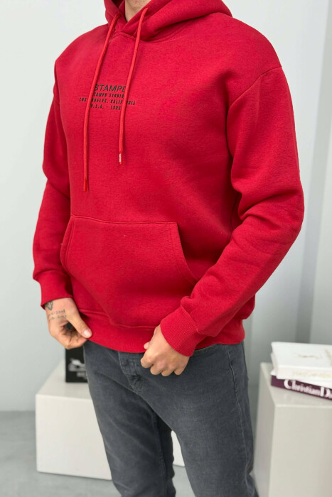 FLUFFY FRONT WRITTINGS MEN HOODIE RED/E KUQE - 3