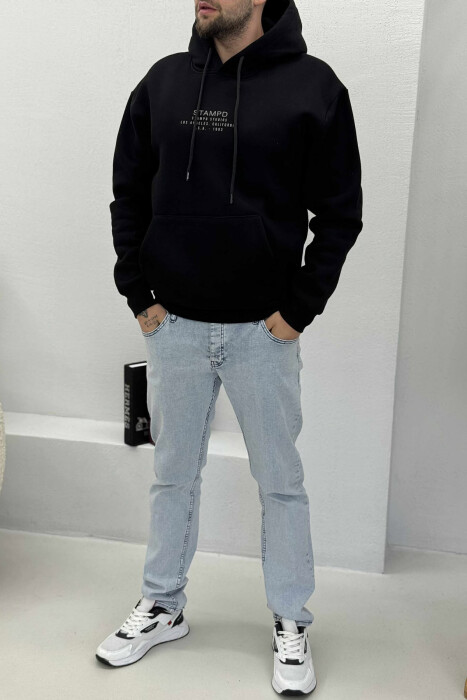 FLUFFY FRONT WRITTINGS MEN HOODIE BLACK/ E ZEZE - 1