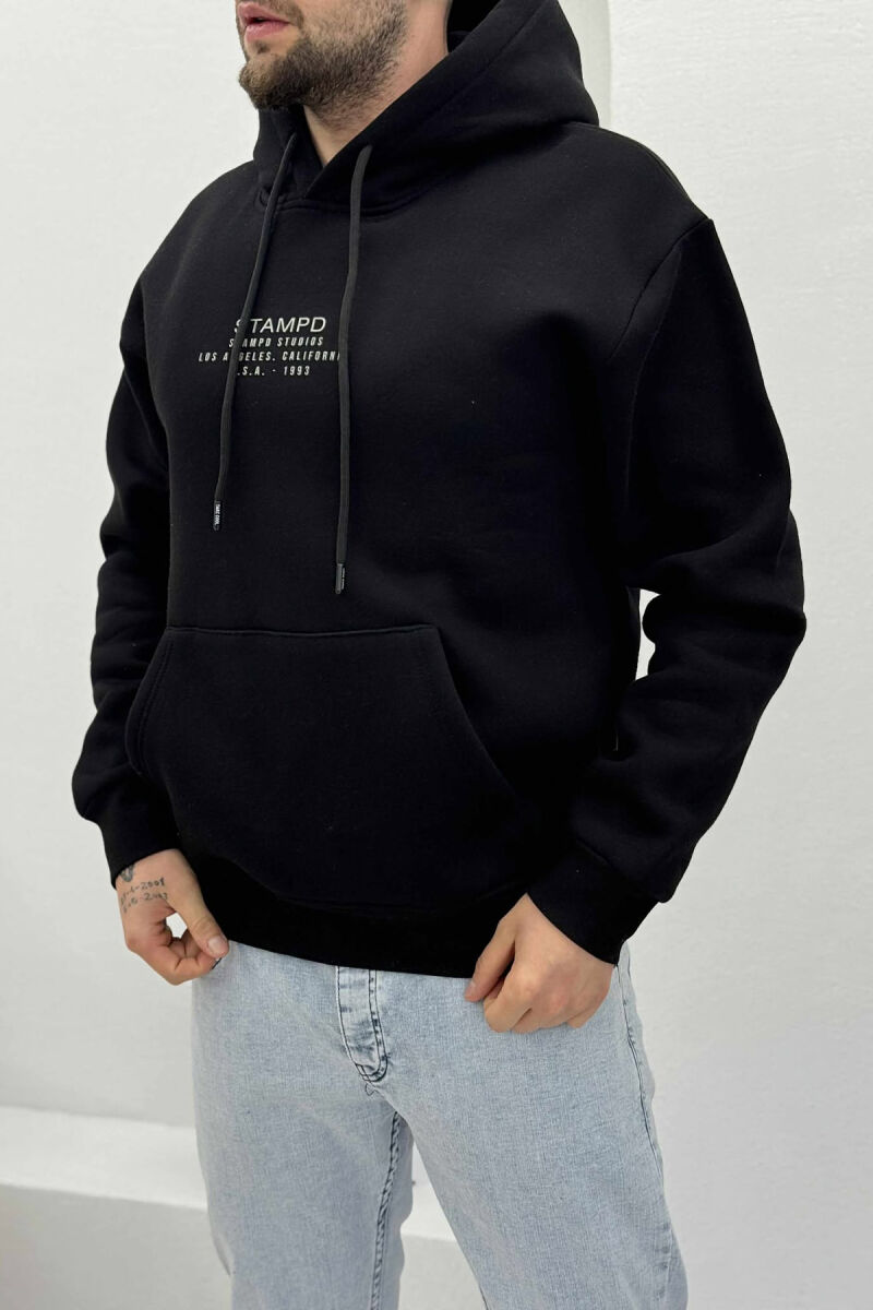 FLUFFY FRONT WRITTINGS MEN HOODIE BLACK/ E ZEZE - 2