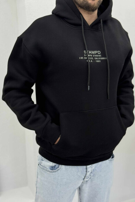 FLUFFY FRONT WRITTINGS MEN HOODIE BLACK/ E ZEZE - 3