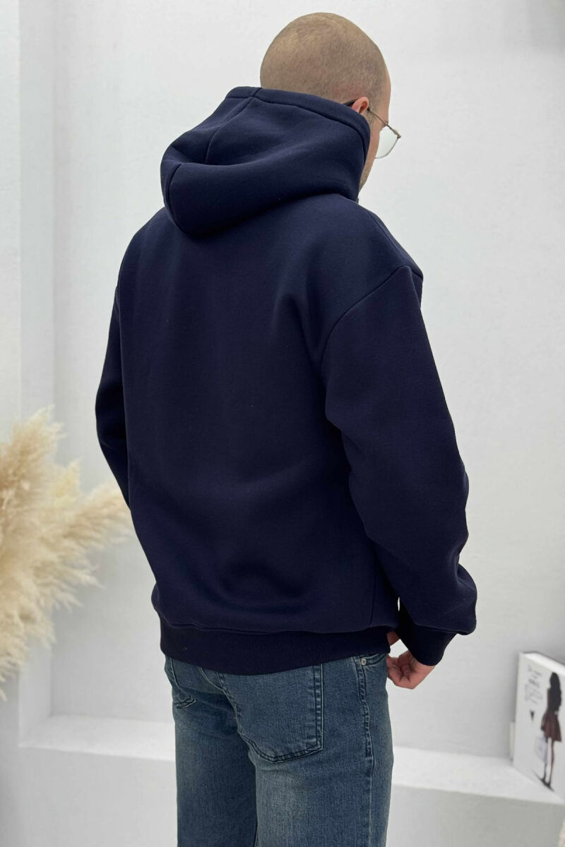 FLUFFY FRONT WRITTINGS MEN HOODIE DARK BLUE/BEE - 4