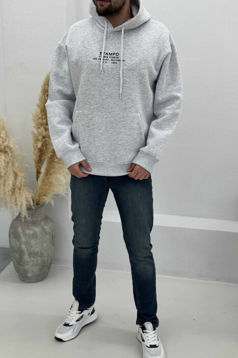 FLUFFY FRONT WRITTINGS MEN HOODIE LIGHT GREY/GZ - 1