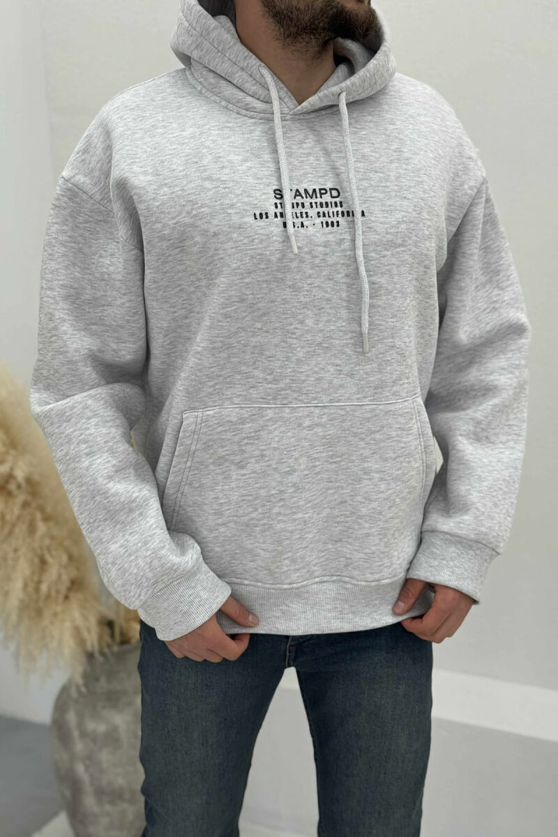 FLUFFY FRONT WRITTINGS MEN HOODIE LIGHT GREY/GZ - 2