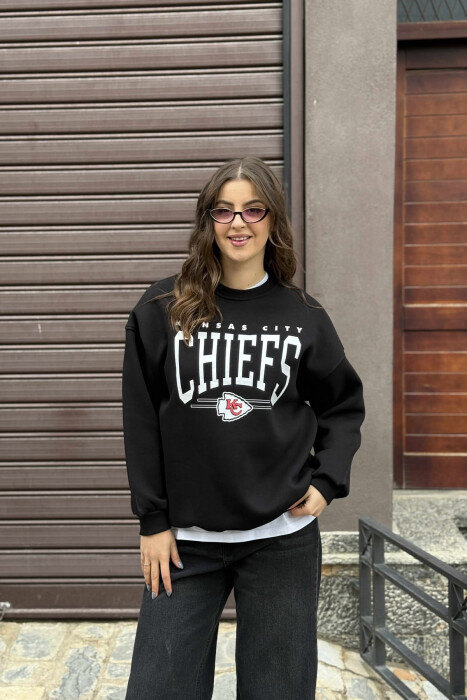 FLUFFY FRONT WRITTINGS WOMEN SWEATSHIRT BLACK/ E ZEZE - 2