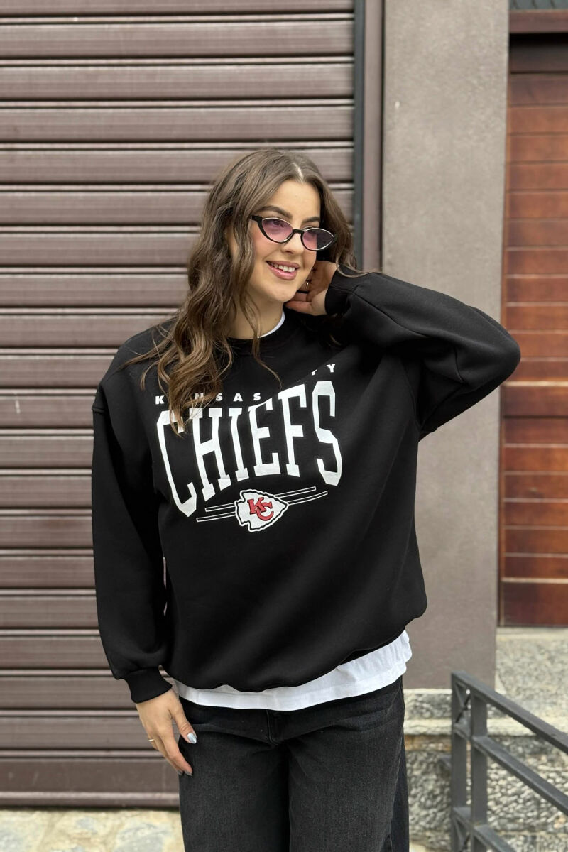 FLUFFY FRONT WRITTINGS WOMEN SWEATSHIRT BLACK/ E ZEZE - 3