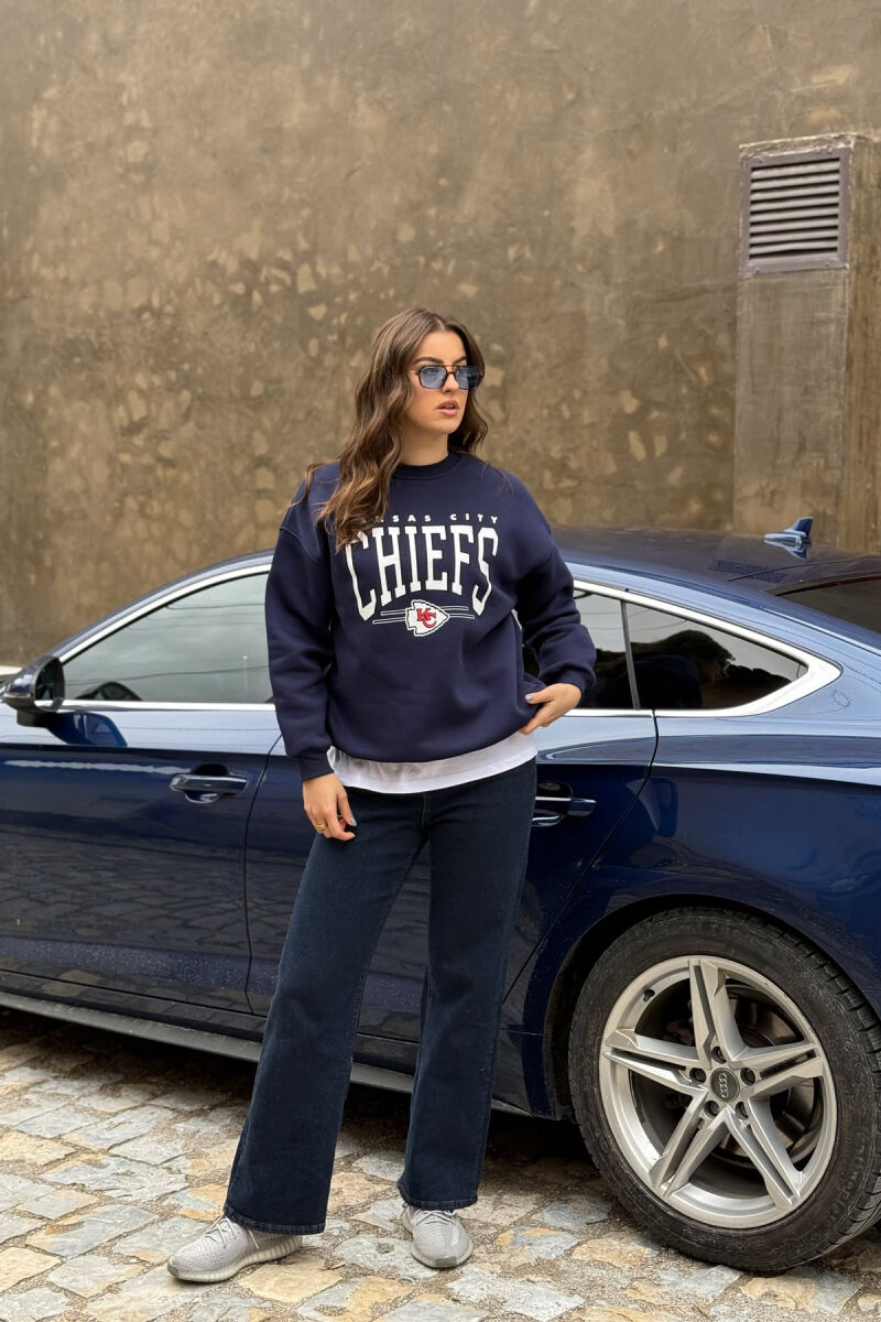 FLUFFY FRONT WRITTINGS WOMEN SWEATSHIRT BLUE/BLU - 1