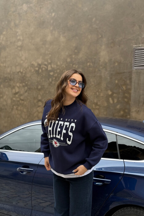 FLUFFY FRONT WRITTINGS WOMEN SWEATSHIRT BLUE/BLU - 2