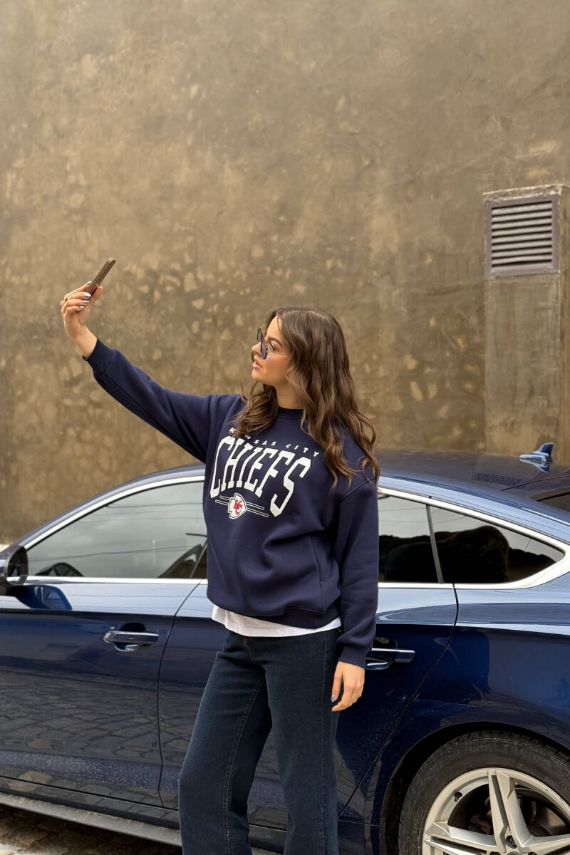 FLUFFY FRONT WRITTINGS WOMEN SWEATSHIRT BLUE/BLU - 3