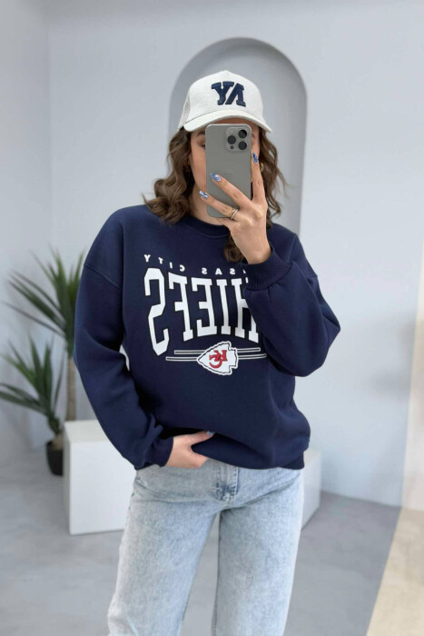 FLUFFY FRONT WRITTINGS WOMEN SWEATSHIRT BLUE/BLU - 4