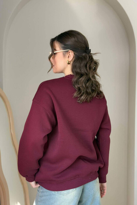 FLUFFY FRONT WRITTINGS WOMEN SWEATSHIRT BURGUNDY/VISHNJE - 3