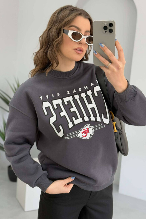 FLUFFY FRONT WRITTINGS WOMEN SWEATSHIRT DARK GREY/GEE - 4