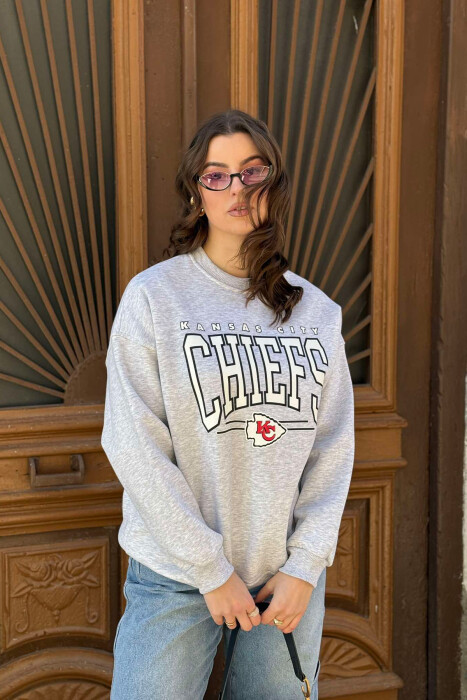 FLUFFY FRONT WRITTINGS WOMEN SWEATSHIRT LIGHT GREY/GZ - 2