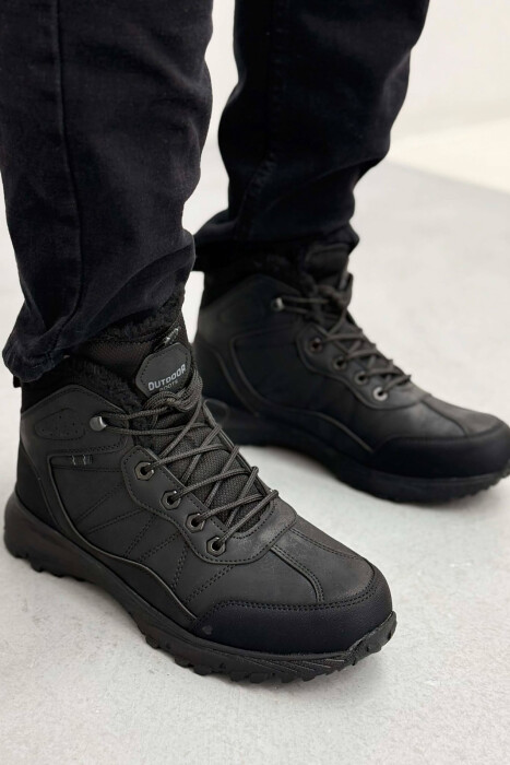 FLUFFY HIGH NECK MEN SHOES BLACK-BLACK/ZZ - KLAUDIO FASHION