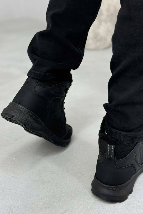 FLUFFY HIGH NECK MEN SHOES BLACK-BLACK/ZZ - 5