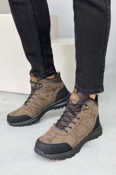 FLUFFY HIGH NECK MEN SHOES BROWN/KAFE - KLAUDIO FASHION