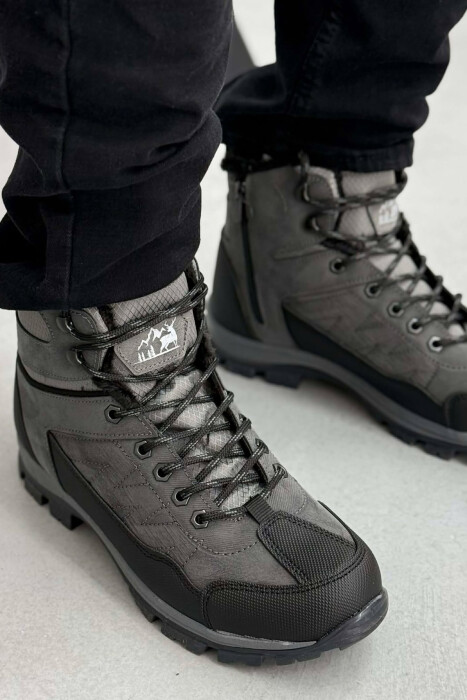 FLUFFY HIGH NECK MEN WINTER SHOES DARK GREY/GEE - KLAUDIO FASHION