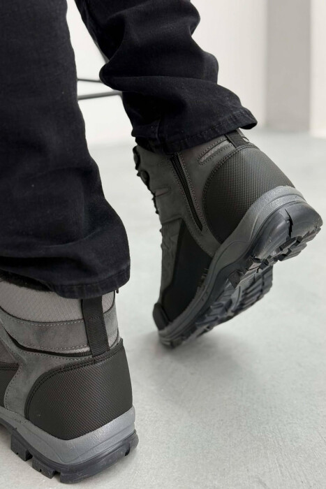 FLUFFY HIGH NECK MEN WINTER SHOES DARK GREY/GEE - 2