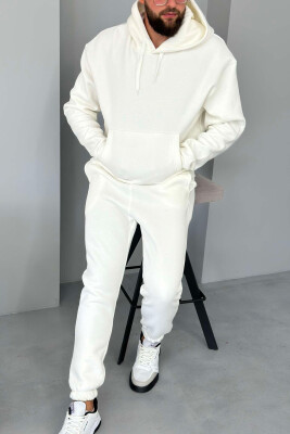 FLUFFY HODDIE + SWEATPANTS SIMPLE MAN SET WHITE-E BARDHE 