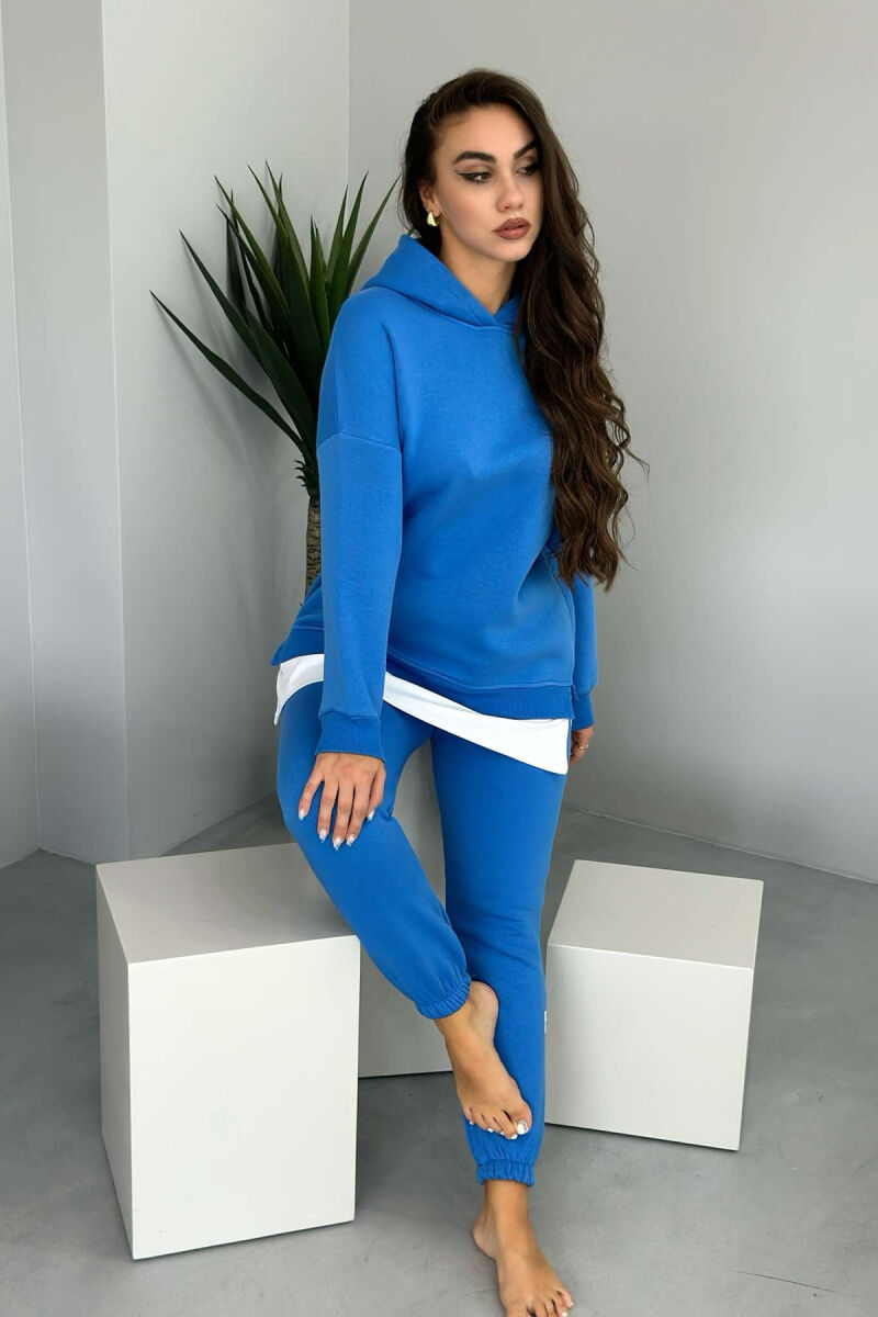 FLUFFY HOOD COTTON WOMAN SET BLUE/BLU - 1