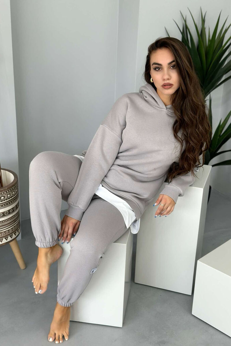 FLUFFY HOOD COTTON WOMAN SET GREY/GRI - 1