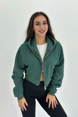 FLUFFY HOOD SHORT WOMAN JACKET GREEN/JESHILE 