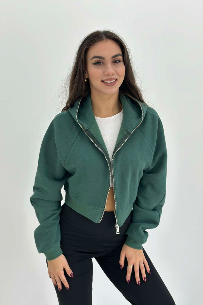 FLUFFY HOOD SHORT WOMAN JACKET GREEN/JESHILE - 1