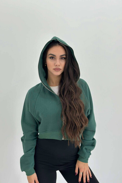 FLUFFY HOOD SHORT WOMAN JACKET GREEN/JESHILE - 2