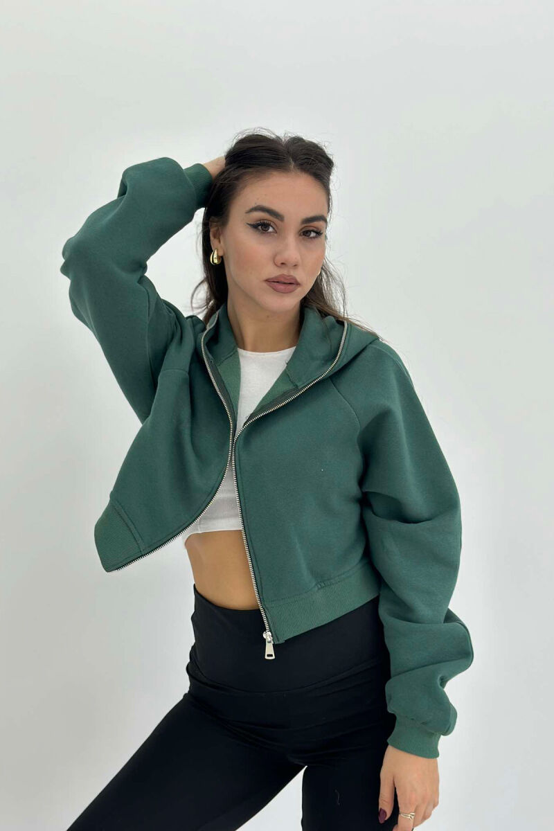 FLUFFY HOOD SHORT WOMAN JACKET GREEN/JESHILE - 4