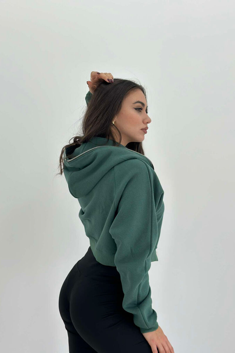 FLUFFY HOOD SHORT WOMAN JACKET GREEN/JESHILE - 5