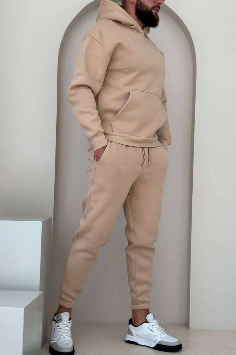 FLUFFY HOODIE+JOGGERS MEN SET IN BEIGE COLOR - 1