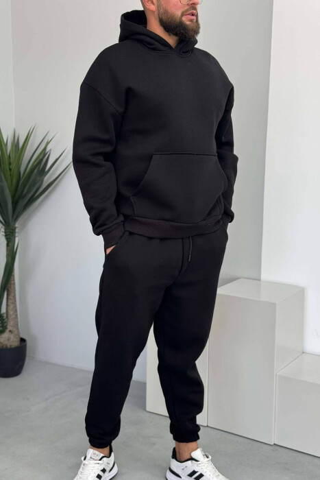 FLUFFY HOODIE+JOGGERS MEN SET IN BLACK COLOR - 2