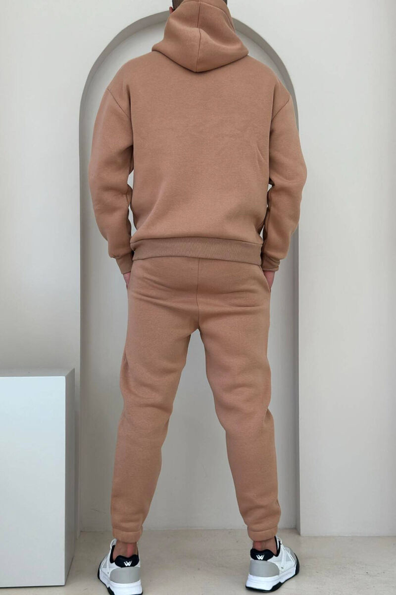 FLUFFY HOODIE+JOGGERS MEN SET IN DARK BEIGE COLOR - 3