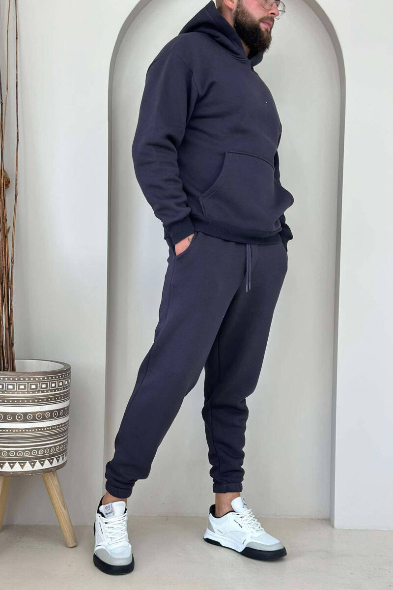 FLUFFY HOODIE+JOGGERS MEN SET IN DARK BLUE COLOR - 2