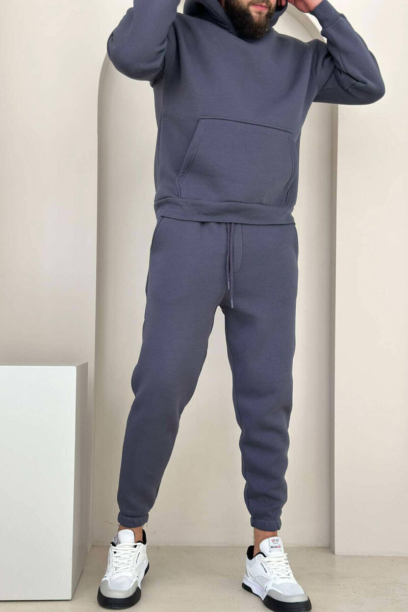 FLUFFY HOODIE+JOGGERS MEN SET IN DARK GREY COLOR - 1