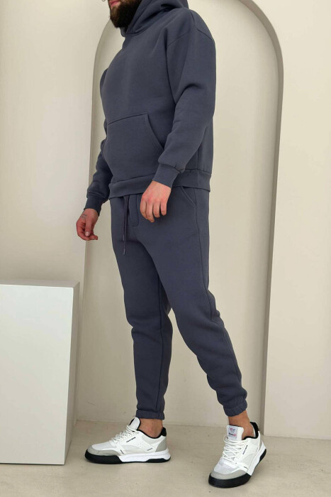 FLUFFY HOODIE+JOGGERS MEN SET IN DARK GREY COLOR - 4