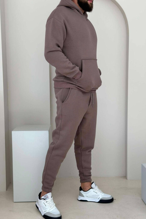 FLUFFY HOODIE+JOGGERS MEN SET IN LIGHT BROWN COLOR - 4